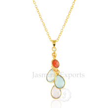 Colorful Multi Gemstones Sterling Silver Necklaces, Gemstone Charms Silver Necklace